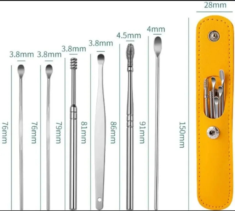 6-Pcs Ear Wax Cleaning Kit – Ear Pick & Wax Removal Tool Set