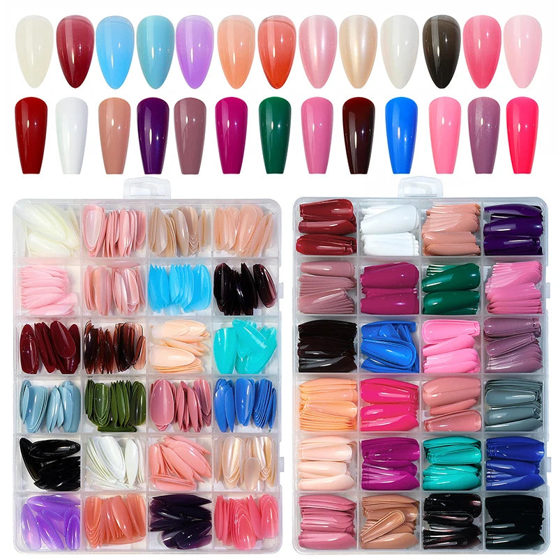 144-Pcs Colorful Fake Nails Set β ABS Plastic Nail Shaper Kit