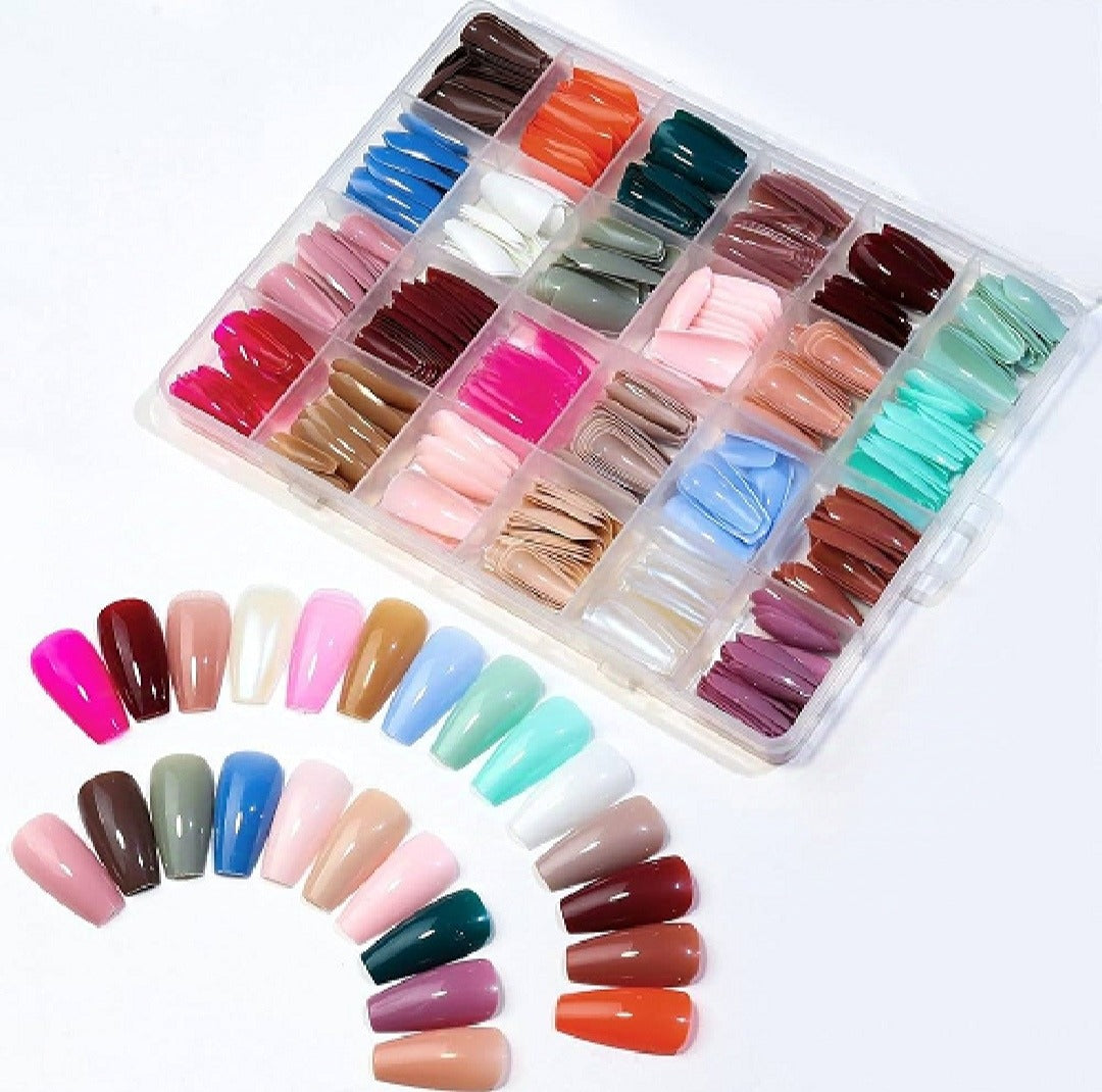 144-Pcs Colorful Fake Nails Set β ABS Plastic Nail Shaper Kit
