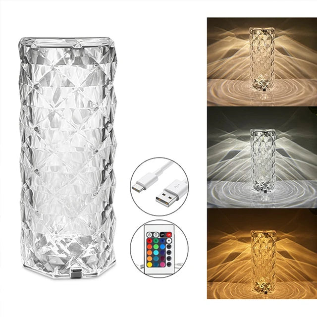 Rose Diamond Crystal Table Lamp – 16 Color RGB Touch & Remote Control