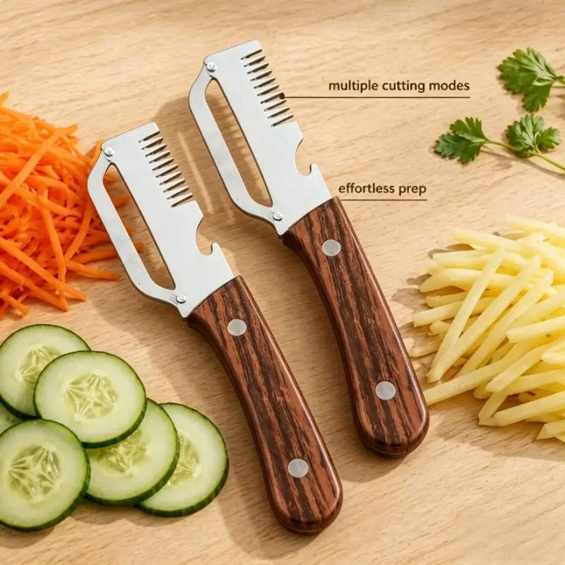 3-in-1 Vegetable Peeler Knife β Stainless Steel with Wooden Handle