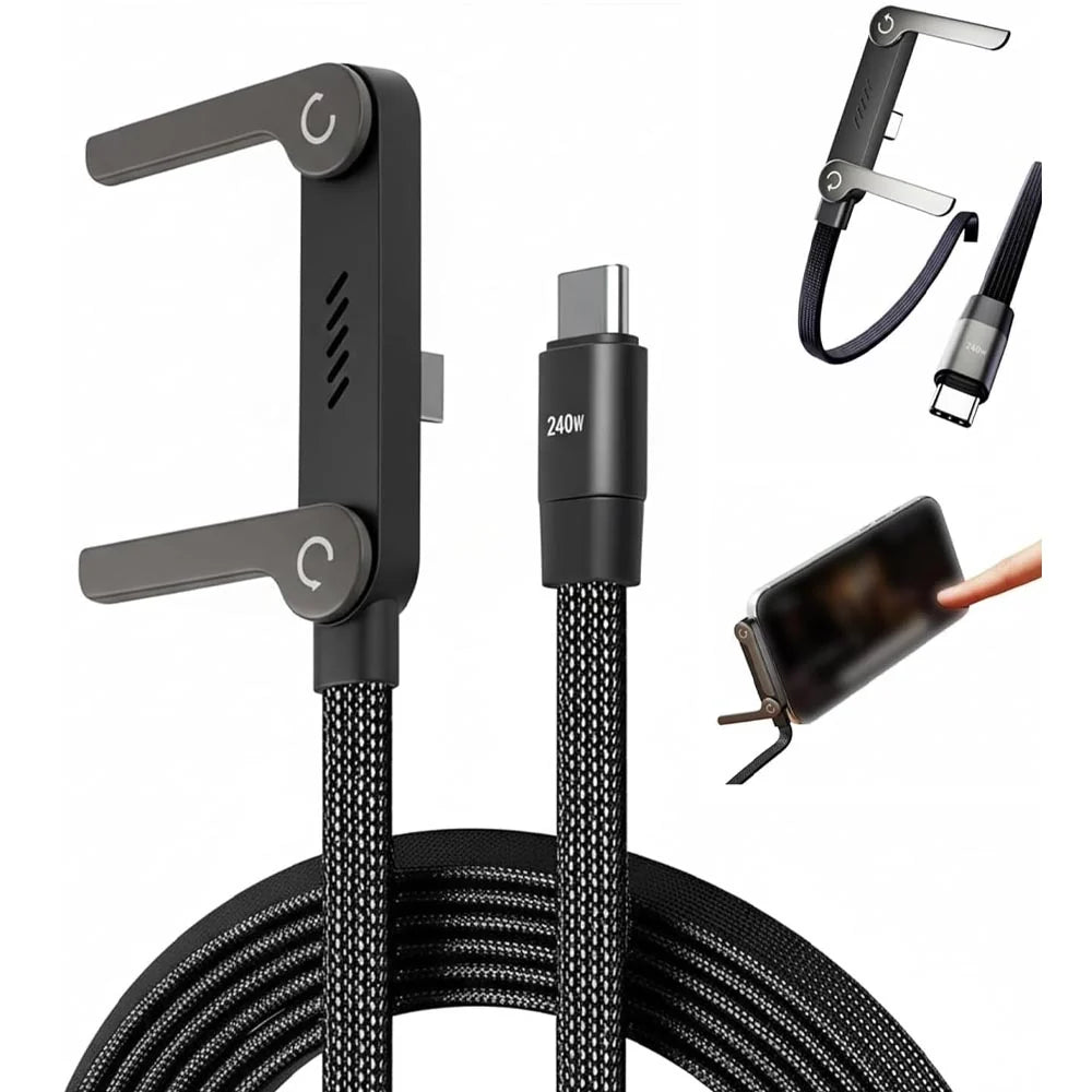 240W 2-in-1 USB-C Data Cable with Stand β 1.5m Nylon Braided