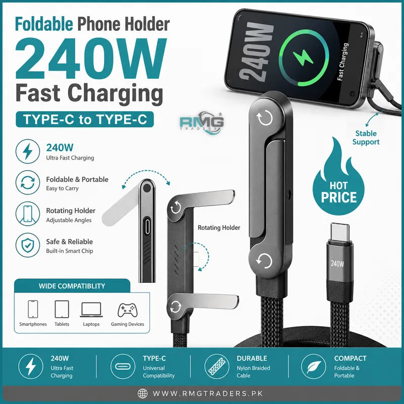 240W 2-in-1 USB-C Data Cable with Stand β 1.5m Nylon Braided