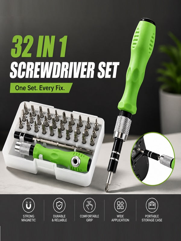 32-in-1 Precision Screwdriver Set β 30+ Bits with Storage Case