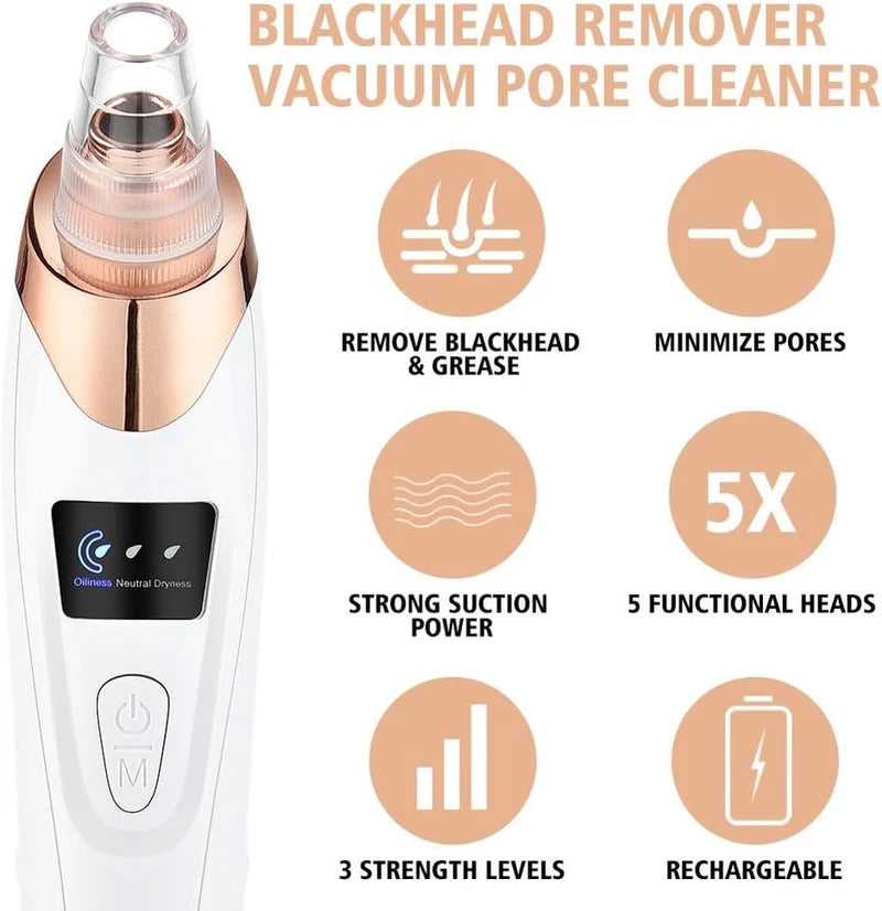 5-in-1 Blackhead Remover Machine β Rechargeable Face Vacuum with 5 Heads