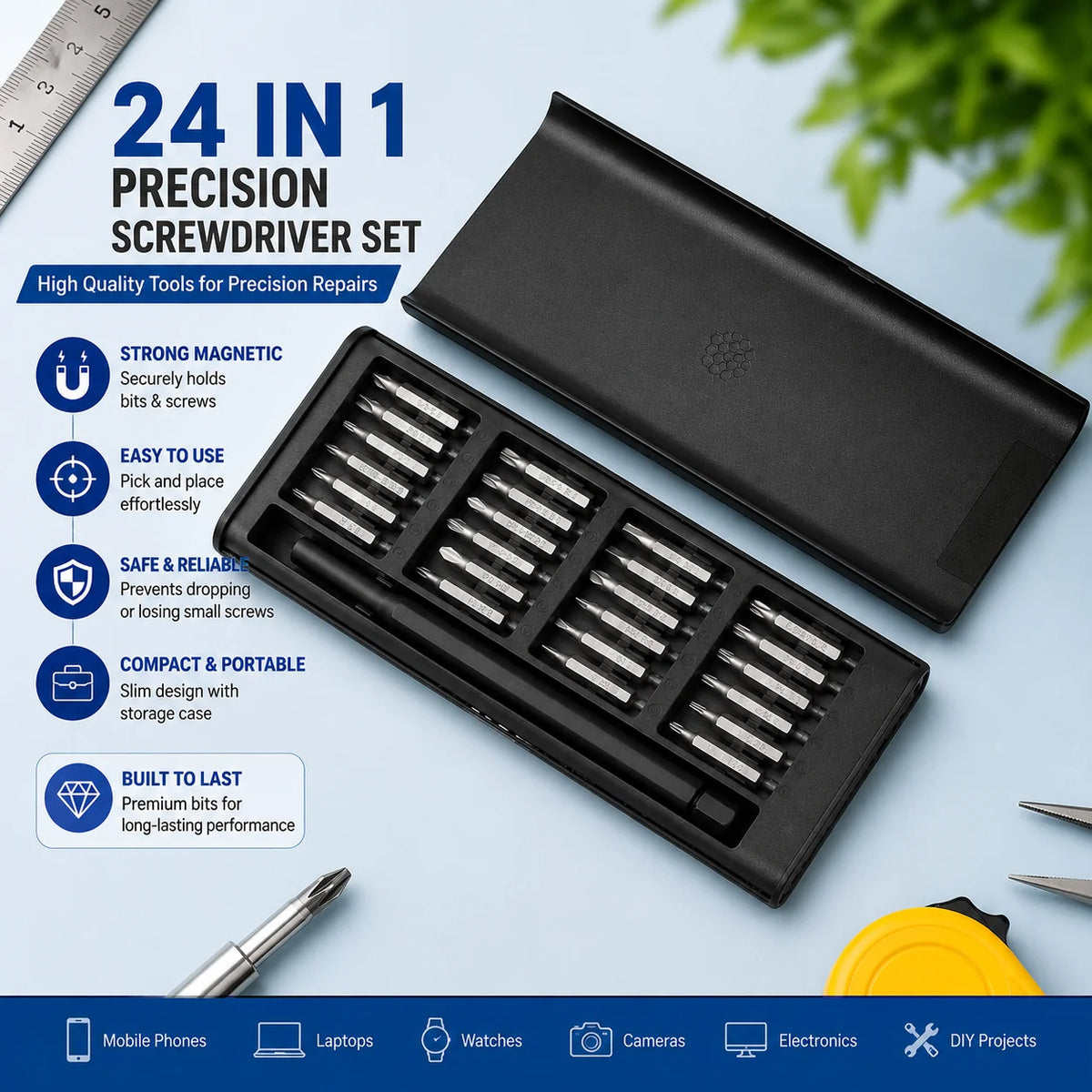 24-in-1 Precision Screwdriver Set β Magnetic Bits with Storage Case
