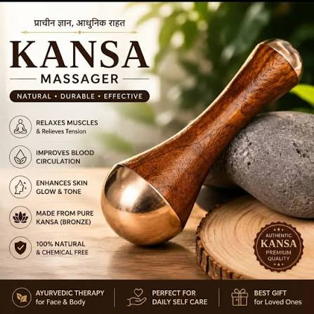 Kansa Wand Face & Foot Massager – Bronze Massage Tool with Wooden Handle