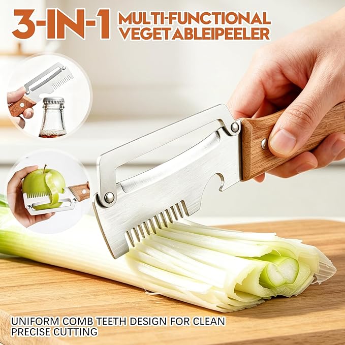 3-in-1 Vegetable Peeler Knife – Stainless Steel with Wooden Handle