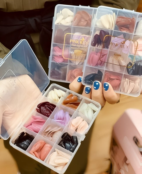 144-Pcs Colorful Fake Nails Set – ABS Plastic Nail Shaper Kit