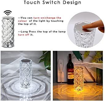 Rose Diamond Crystal Table Lamp – 16 Color RGB Touch & Remote Control