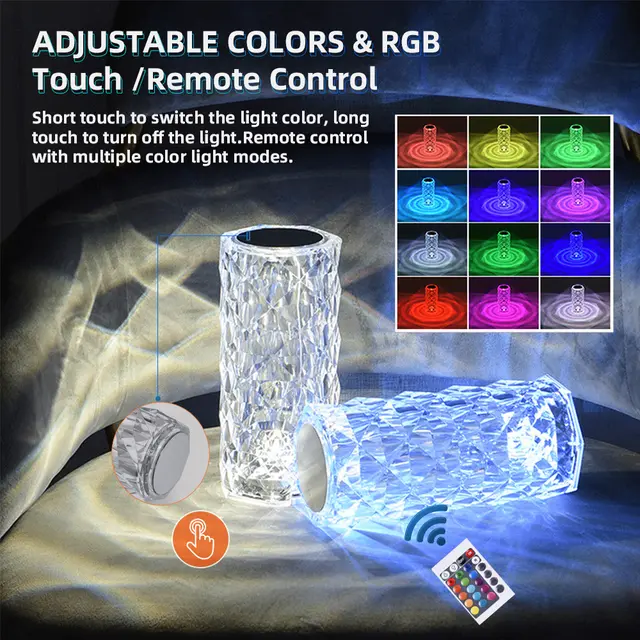 Rose Diamond Crystal Table Lamp – 16 Color RGB Touch & Remote Control