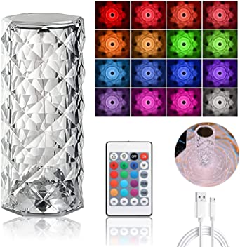 Rose Diamond Crystal Table Lamp – 16 Color RGB Touch & Remote Control