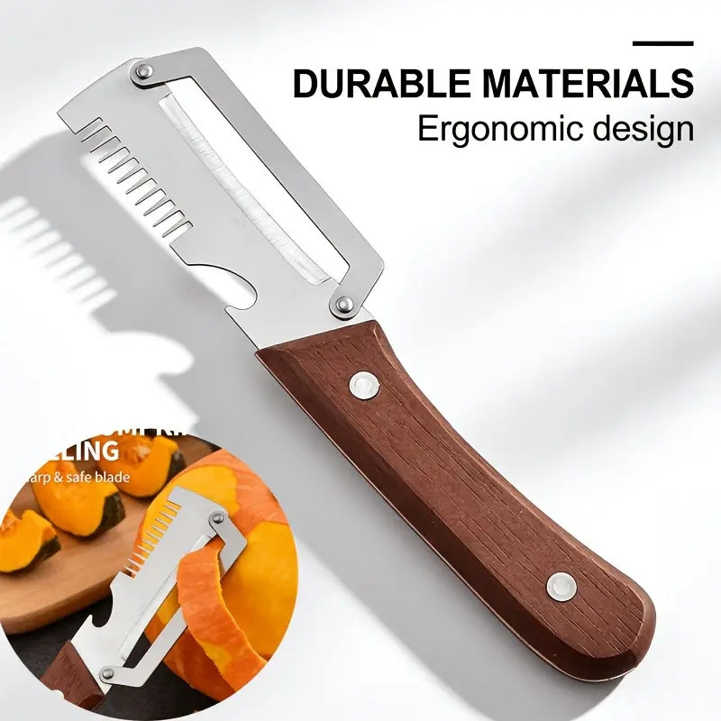3-in-1 Vegetable Peeler Knife – Stainless Steel with Wooden Handle