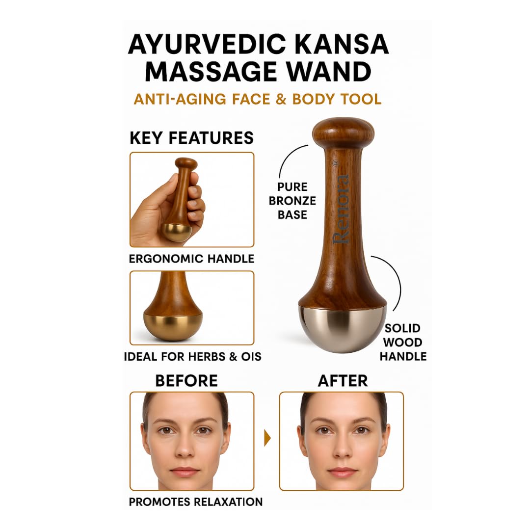 Kansa Wand Face & Foot Massager – Bronze Massage Tool with Wooden Handle