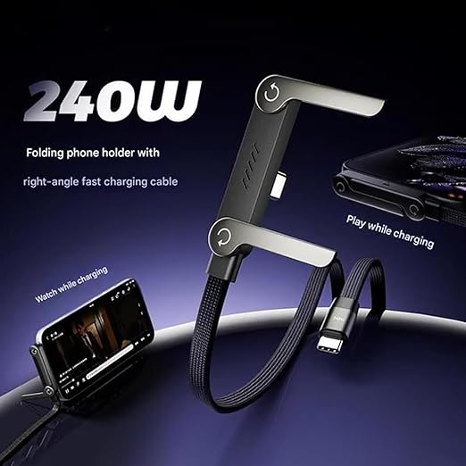 240W 2-in-1 USB-C Data Cable with Stand – 1.5m Nylon Braided