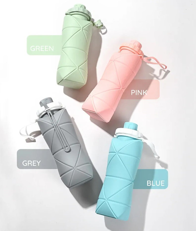 600ml Silicone Folding Bottle – Foldable & Leak-Proof Travel Water Bottle