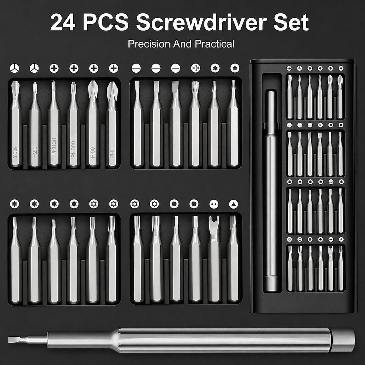24-in-1 Precision Screwdriver Set – Magnetic Bits with Storage Case